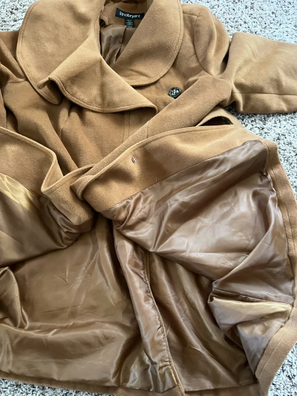 Lane Bryant Camel Brown Shawl Collar‎ Belted Wool Blend Coat Womens Plus 22/24
